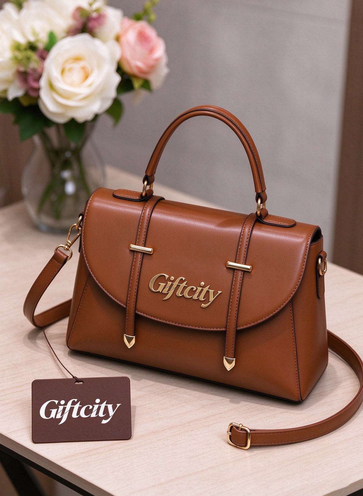 Giftcity Women’s Top Handle Handbag, Elegant Faux Leather Satchel Purse with Detachable Shoulder Strap for Work Dating Daily Use