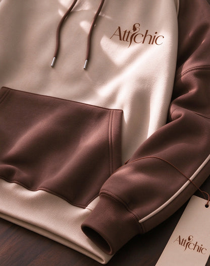 Attichic Women's Color Block Hoodie Long Sleeve Pullover Hooded Sweatshirt with Kangaroo Pocket Casual Loose Fit Tops