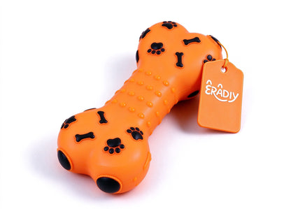 ERADIY Dog Chew Toys, Durable Rubber Bone Shaped Dog Toy for Teeth Cleaning, Squeaky Interactive Pet Toy for Medium Large Dogs