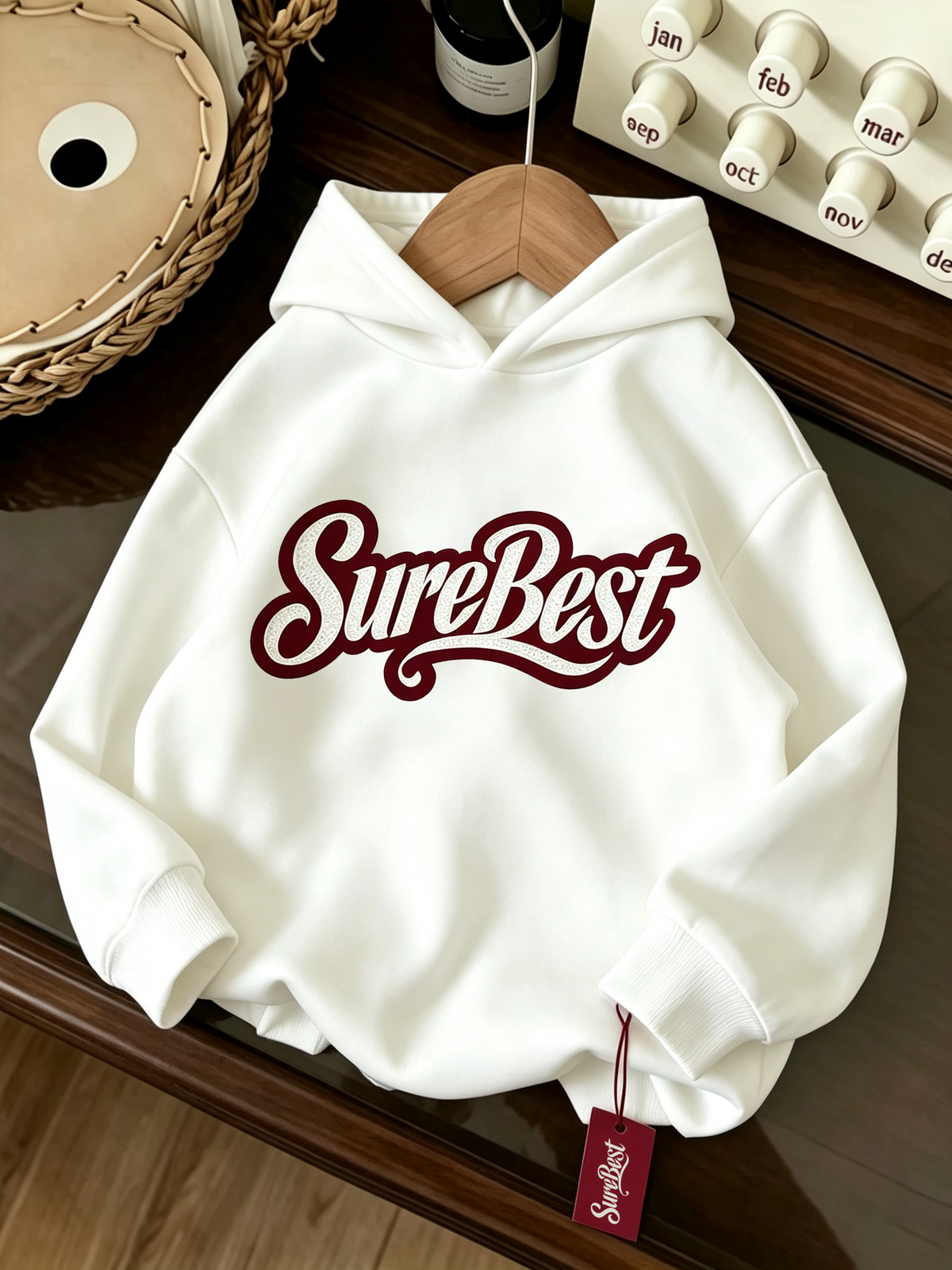SureBest Kids Hoodie, Boys Girls Long Sleeve Pullover Hooded Sweatshirt, Vintage Letter Embroidery White Casual Hoodies for Children