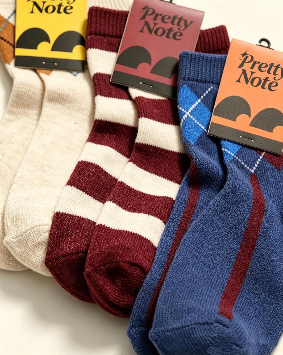 Pretty Note Women's Vintage Mid Calf Socks, 3 Pairs Retro Argyle & Striped Knit Crew Socks, Casual Preppy Style Cotton Socks for Daily Wear