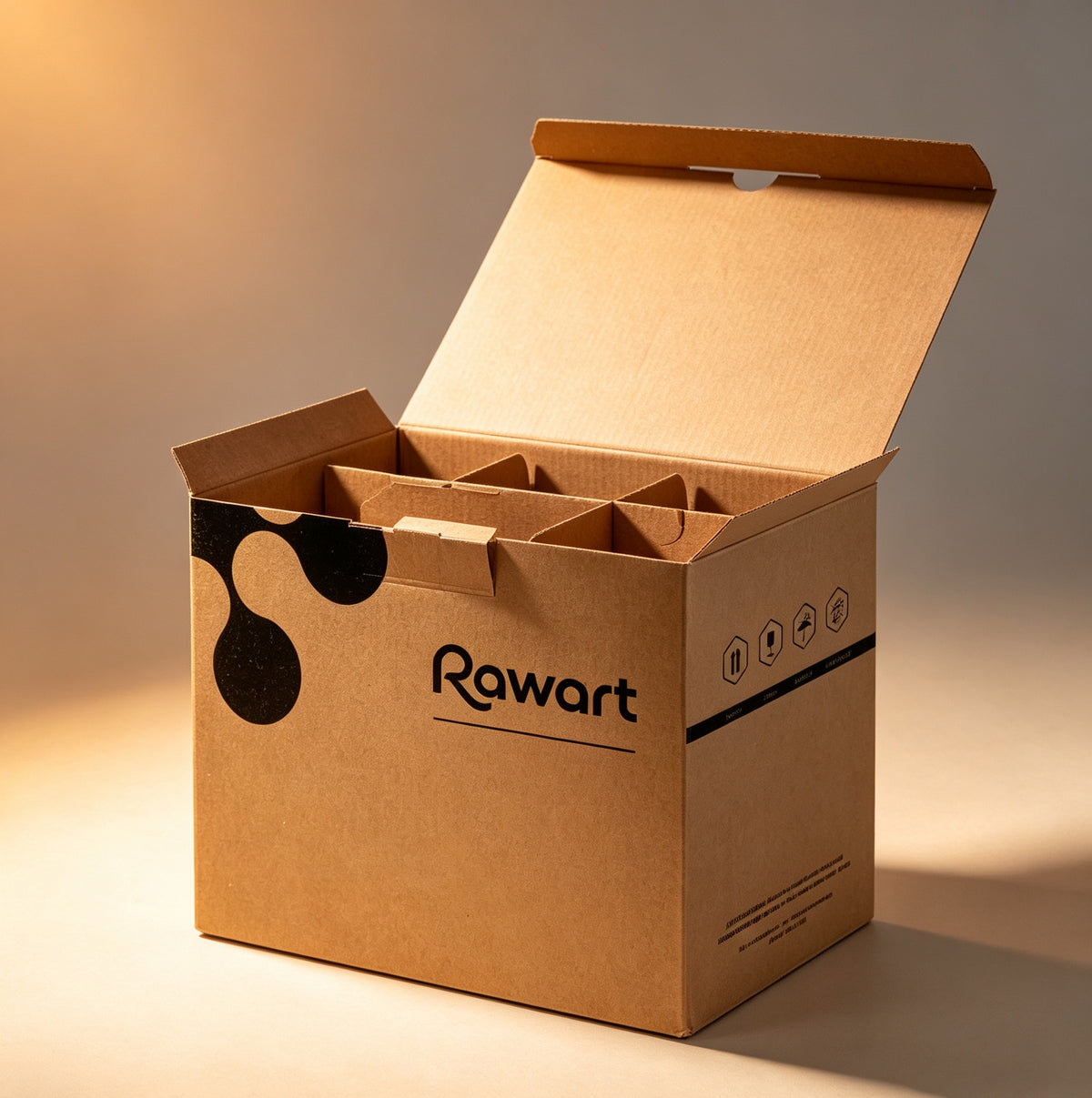 Rawart Corrugated Shipping Box with 6-Cell Divider, Kraft Cardboard Storage Box, Heavy Duty Separate Compartment Carton for Product Packing, Mailing and Transport