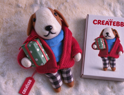 CREATEBB Handmade Felt Dog Plush Toy, Cute Hound Stuffed Animal, Compressible for Storage in Gift Box, Holiday Present