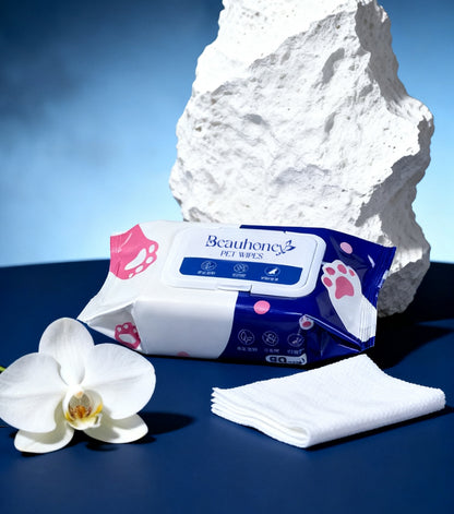 Beauhoney Pet Wipes, Wipes Impregnated with Cleansing Preparations for Pets, Gentle Cleaning Wet Wipes for Dogs & Cats, for Paws, Body, Ear & Butt Care