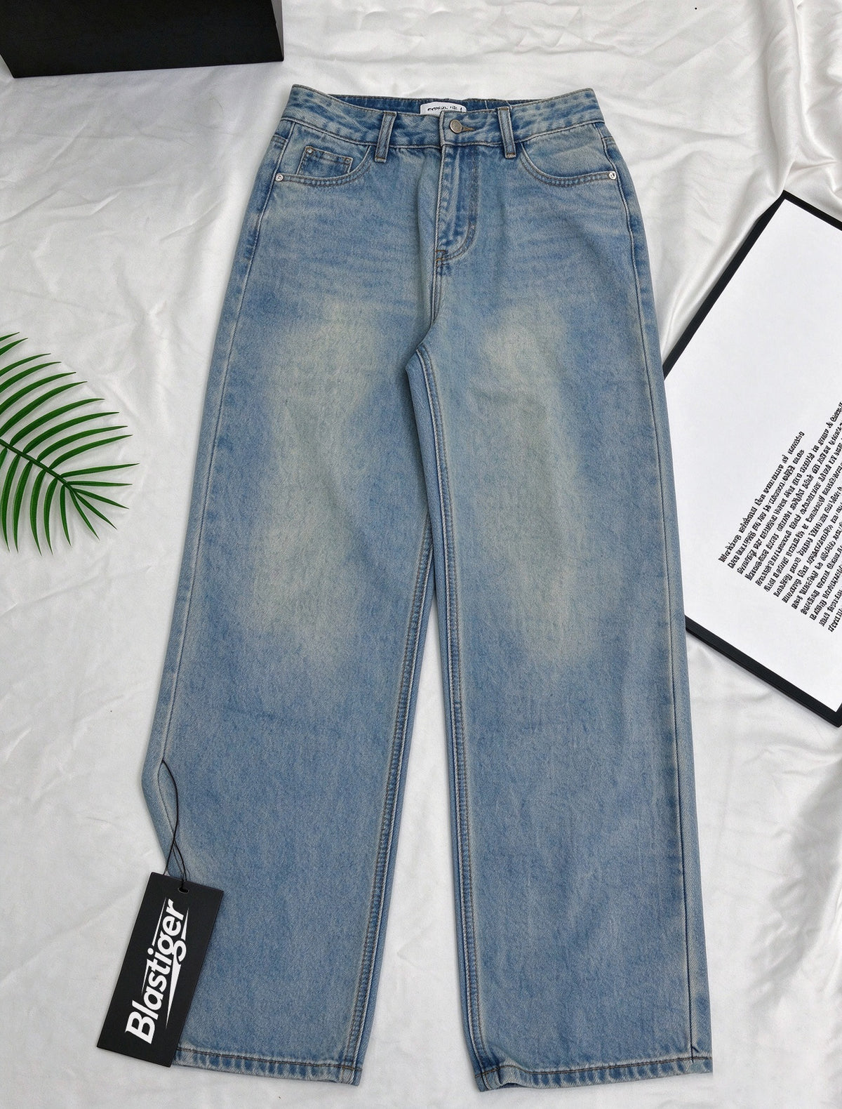 Blastiger Women's High Waist Wide Leg Jeans, Light Wash Loose Straight Denim Pants, Casual Baggy Trousers with Pockets