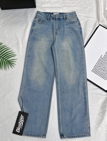 Blastiger Women's High Waist Wide Leg Jeans, Light Wash Loose Straight Denim Pants, Casual Baggy Trousers with Pockets