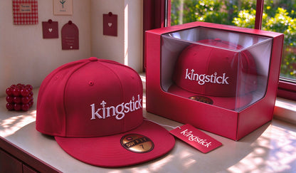 Kingstick Flat Brim Snapback Hat, Red Embroidered Baseball Cap, Classic Solid Color Flat Bill Cap for Men Women Daily Wear, Gift Box Included