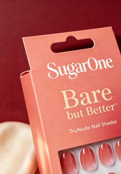 SugarOne Short Oval False Nails, TruNude Gradient Glossy False Nails for Women, Reusable Full Cover Stick on False Nails, Manicure Kit with Nail Glue Included