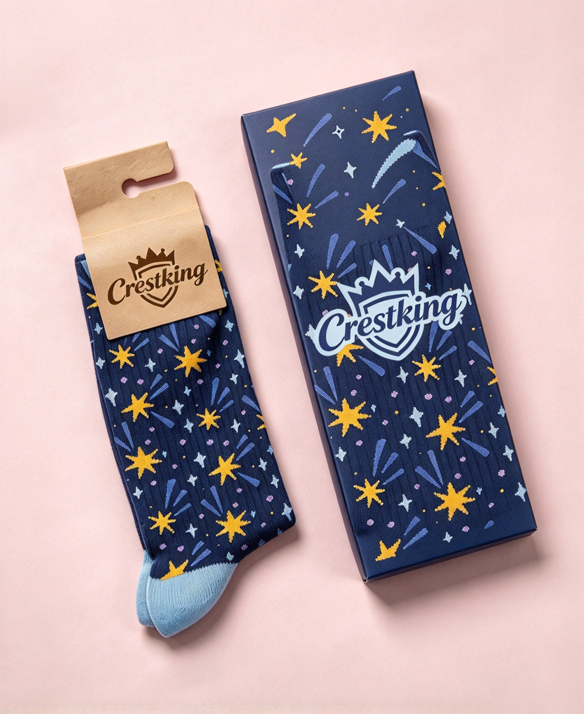 Crestking Star Pattern Crew Socks, Soft Breathable Novelty Mid Calf Socks for Men Women, Cute Starry Sky Dress Socks with Gift Box