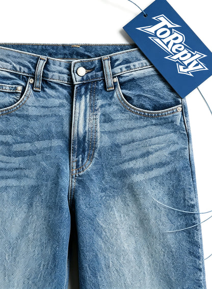 ToReply Vintage Washed Wide Leg Jeans, Unisex Mid-Rise Straight Denim Pants, Retro Loose Fit Denim Trousers