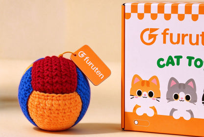 furuten Crochet Cat Toy Ball, Colorful Hand Knitted Yarn Cat Ball, Interactive Indoor Kitten Play Toy for Cats Chase and Bite