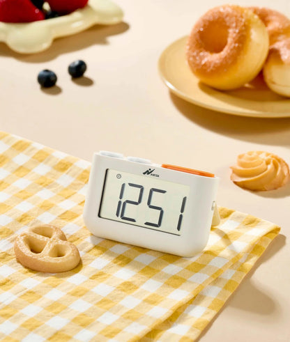 NETZU Digital Kitchen Timer, Large Bold LCD Display Electronic Timer with Magnetic Back & Foldable Stand, Count Up & Count Down Cooking Timer, One Touch Orange Button for Baking, Studying, Workout, Classroom