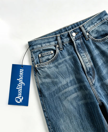 Qualityhom High Waist Wide Leg Jeans for Women, Vintage Washed Loose Denim Pants, Casual Straight Baggy Denim Trousers with Pockets