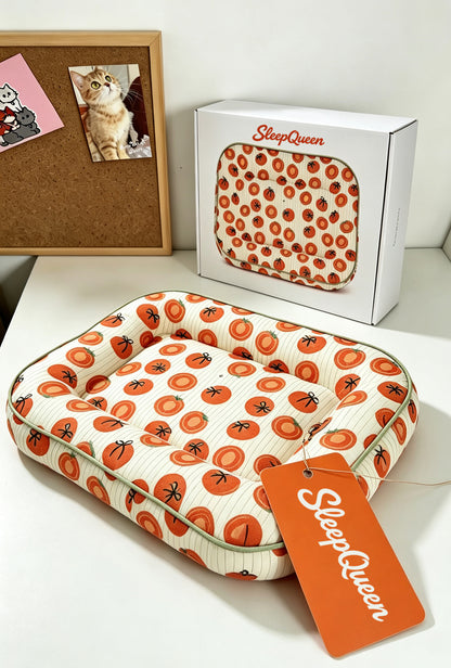 SleepQueen Cute Persimmon Print Pet Bed Cushion, Soft Rectangle Dog Cat Bed, Washable Non Slip Pet Sleeping Mat for Small Pets