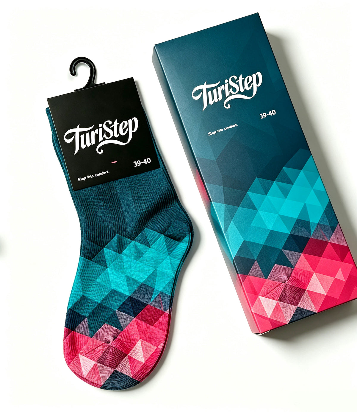 TuriStep Fashion Crew Socks for Men Women, Colorful Gradient Geometric Triangle Pattern Casual Mid Calf Socks, Gift Box Packed Novelty Dress Socks