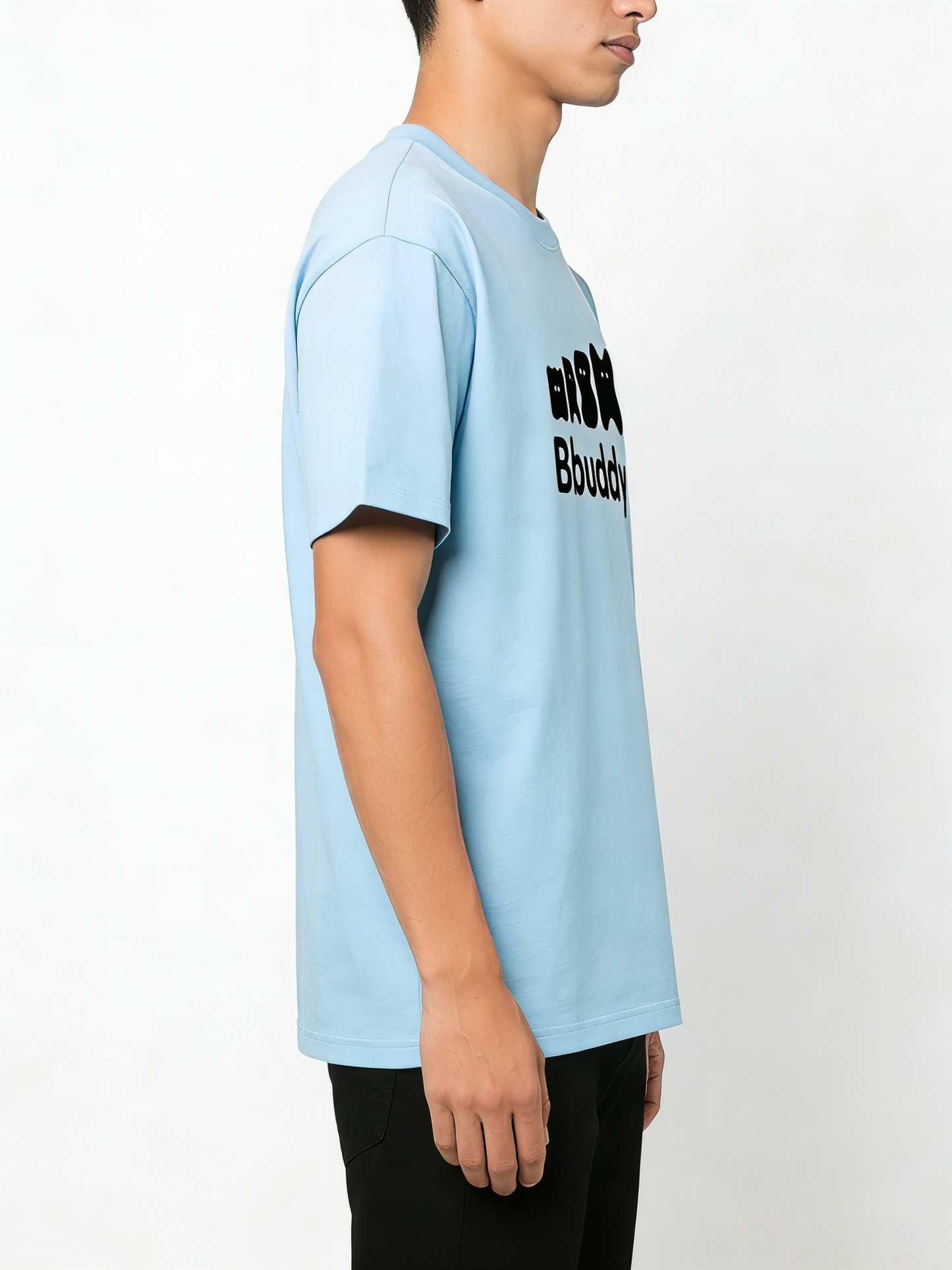 【Bbuddy Sky Blue Cartoon Letter Tee】—— Cute & Comfortable Casual Essential