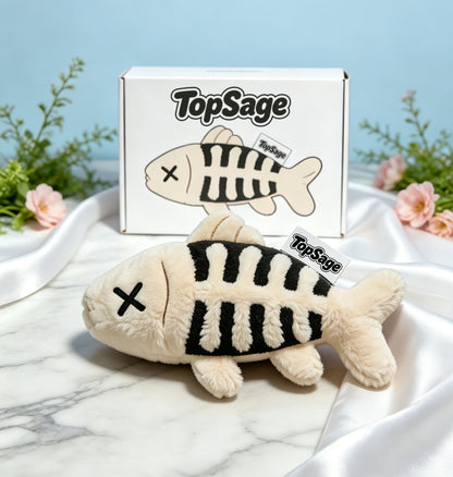 TopSage Fish Skeleton Plush Dog Toy, Squeaky Stuffed Fish Bone Puppy Chew Toy, Soft Interactive Pet Toy for Small Medium Dogs with Gift Box