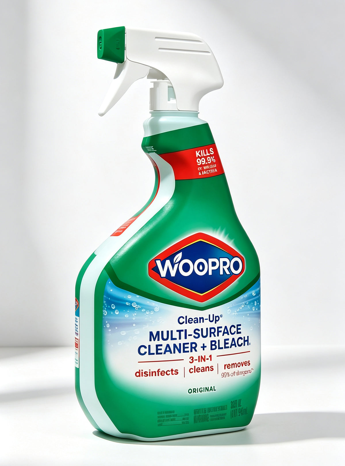 WOOPRO Clean-Up Multi-Surface Cleaner with Bleach, 3-in-1 Disinfecting Spray, Kills 99.9% of Viruses & Bacteria, Removes 99% Allergens, Original Scent