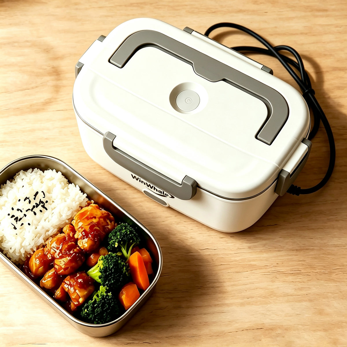 WinWhale Electrically-Heated Lunch Box, Portable Food Warmer with 304 Stainless Steel Inner Container, Self Heating Bento Box for Office & Car Use