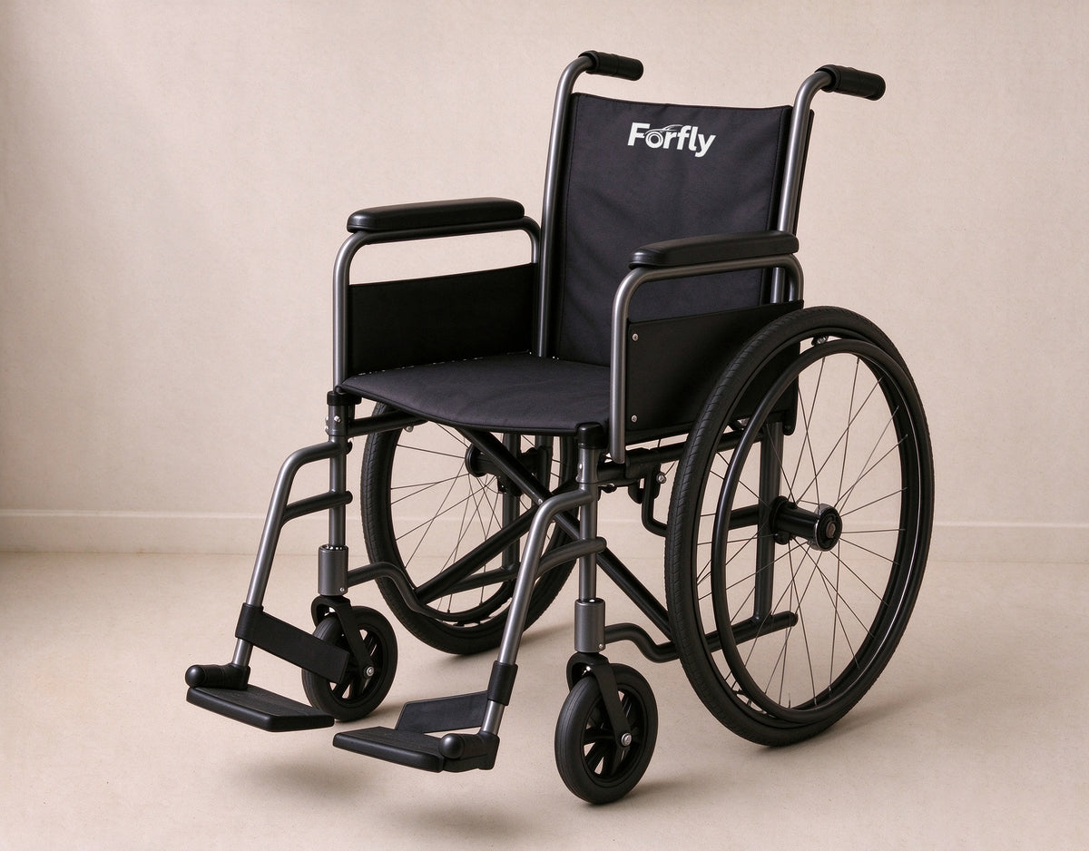Forfly Folding Manual Wheelchair, Lightweight Steel Transport Wheelchair with Swing-Away Footrests, Portable Self-Propelled Wheel Chair for Elderly & Disabled, Black