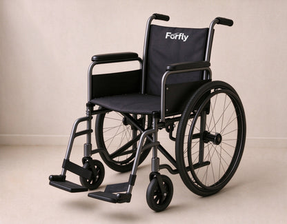 Forfly Folding Manual Wheelchair, Lightweight Steel Transport Wheelchair with Swing-Away Footrests, Portable Self-Propelled Wheel Chair for Elderly & Disabled, Black