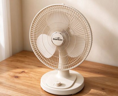 DawnLion Table Fan, 3 Speed Adjustable Quiet Desk Fan, 90° Oscillating Small Electric Fan for Bedroom Home Office Desktop, Cream Color Personal Cooling Fan