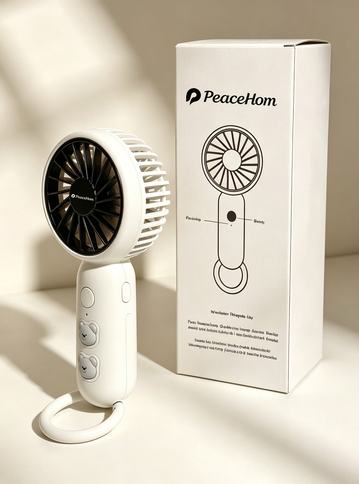 PeaceHom Portable Handheld Fan, Rechargeable Mini Personal Fan with Carabiner Hook, Cute Bear Decor Small Cooling Fan for Outdoor Travel Beach Office