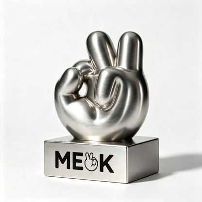 MEOK Brushed‑Metal OK‑Hand Gesture Decor Statue, Modern Metallic Hand Sculpture Ornament, Tabletop Art Decor for Home, Office, Desk Shelf, With Individual Gift Box Packaging