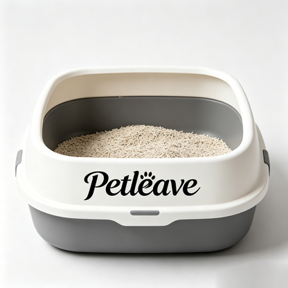 Petleave Open Top Cat Litter Box with High Sides, Spacious & Anti-Splatter Kitty Litter Pan, Easy to Clean, Gray & White