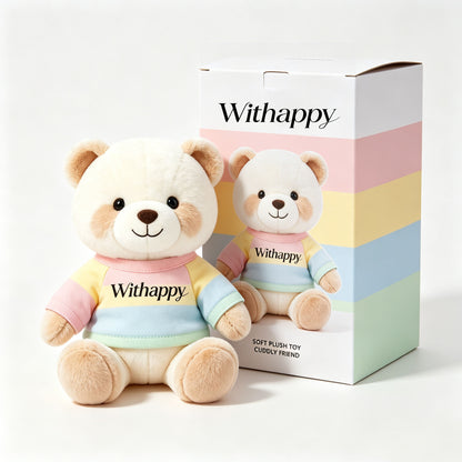 Withappy Cute Teddy Bear Plush Toy, Soft Stuffed Animal Bear with Colorful Striped Shirt, Gift Boxed Plush Doll for Kids & Adults