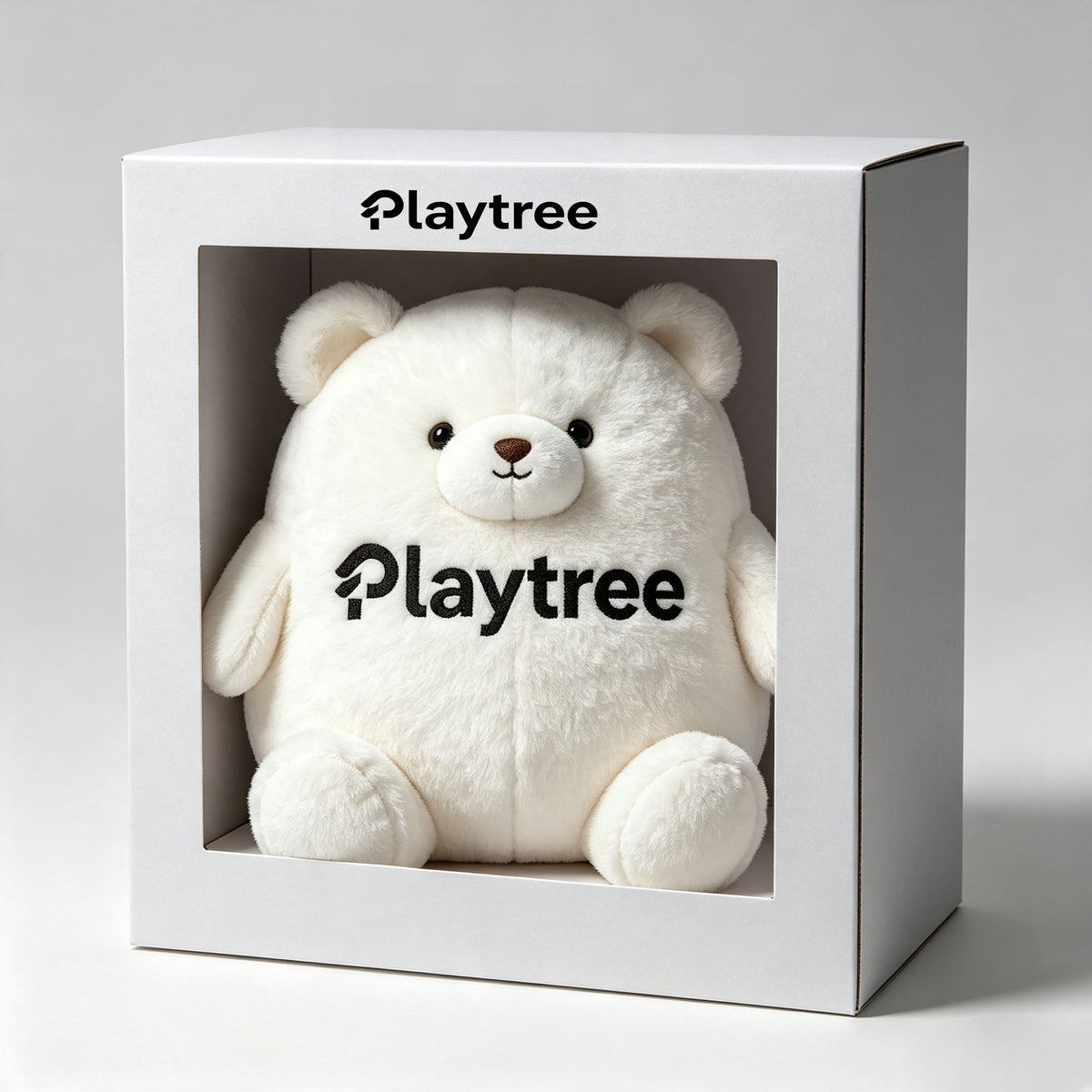 Playtree Plush Bear Stuffed Animal, Soft Chubby White Bear Plush Toy, Cute Cuddly Plushie for Kids Adults, Gift‑Ready Display Box Packaging for Birthday Holiday