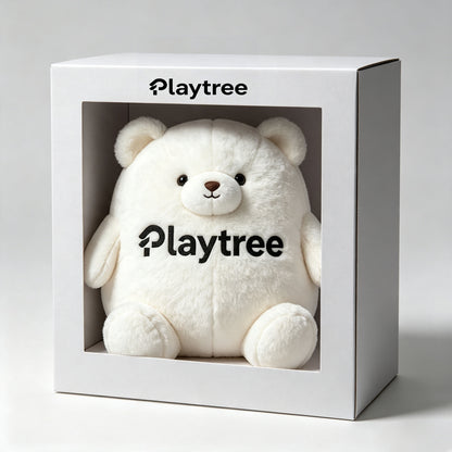 Playtree Plush Bear Stuffed Animal, Soft Chubby White Bear Plush Toy, Cute Cuddly Plushie for Kids Adults, Gift‑Ready Display Box Packaging for Birthday Holiday