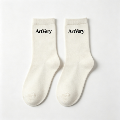 ArtVery Ribbed Crew Socks 3 Pairs, Cream White Casual Mid Calf Socks, Soft Breathable Cotton Blend Fashion Socks, Non-Sagging Elastic Crew Socks for Men & Women Daily Street Wear