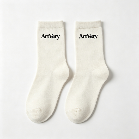 ArtVery Ribbed Crew Socks 3 Pairs, Cream White Casual Mid Calf Socks, Soft Breathable Cotton Blend Fashion Socks, Non-Sagging Elastic Crew Socks for Men & Women Daily Street Wear
