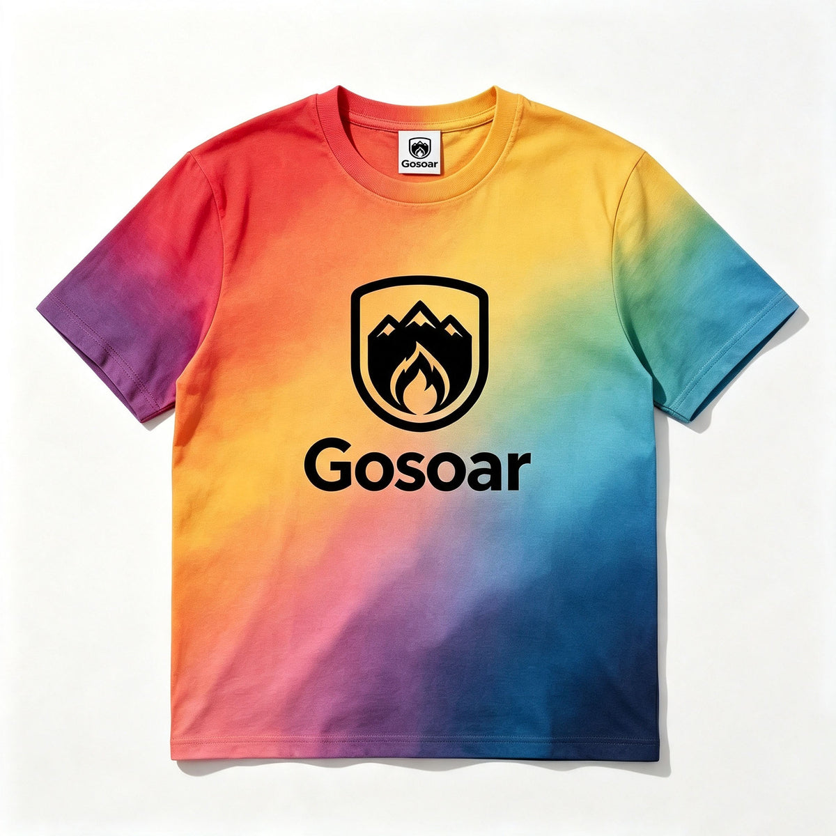 Gosoar Tie‑Dye Rainbow Short‑Sleeve T‑Shirt Casual Crew Neck Graphic Tee Shirts for Men Women Unisex Daily Outdoor Tops