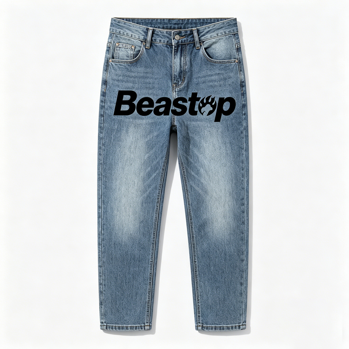 【Beastop Light Wash Straight Leg Jeans】—— Timeless Denim Staple with Bold Street Style