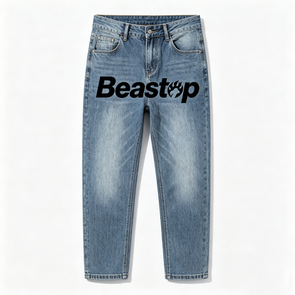 【Beastop Light Wash Straight Leg Jeans】—— Timeless Denim Staple with Bold Street Style