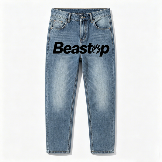【Beastop Light Wash Straight Leg Jeans】—— Timeless Denim Staple with Bold Street Style