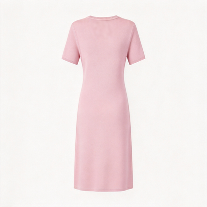 Acmelf Women's Short Sleeve Knit Midi Dress, Crew Neck Slim Fit Casual Knit Dress, Elegant Solid Color Midi Dresses for Daily Party Office