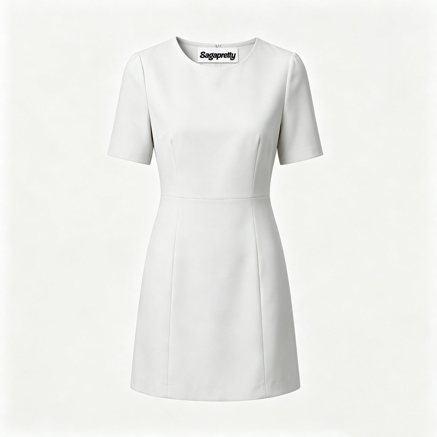 Sagapretty Women’s Round Neck Short Sleeve Mini Dress, Solid White Tailored Sheath Dress, Elegant Slim Fit Office Casual Dress, Minimalist Short Dress for Business Interview Wedding Daily Occasion