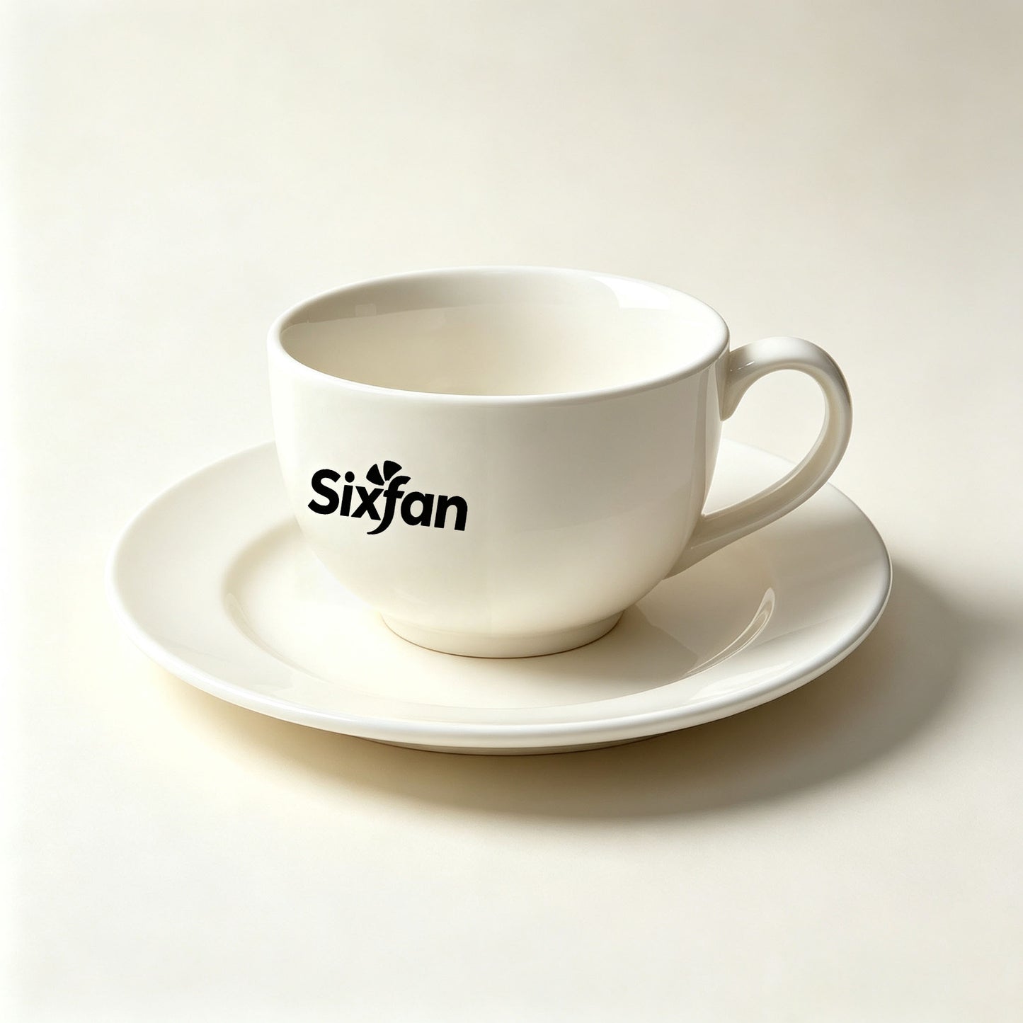 Sixfan Cream White Ceramic Coffee Cup and Saucer Set, Minimalist Round Coffee Mug for Breakfast Latte Cappuccino Home Office Decor Gift