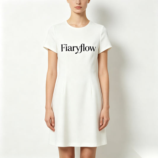 Fiaryflow Women's Short Sleeve Crew Neck Mini Dress, Elegant Slim Fit A-Line Casual Office Dress, Soft Smooth Fabric Versatile White Short Dress for Daily Work Party