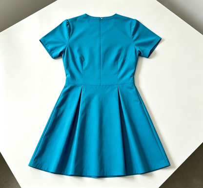 Lorehome Casual Fit‑and‑Flare Mini Dress, Short Sleeve Solid Color Pleated Skater Dress for Women