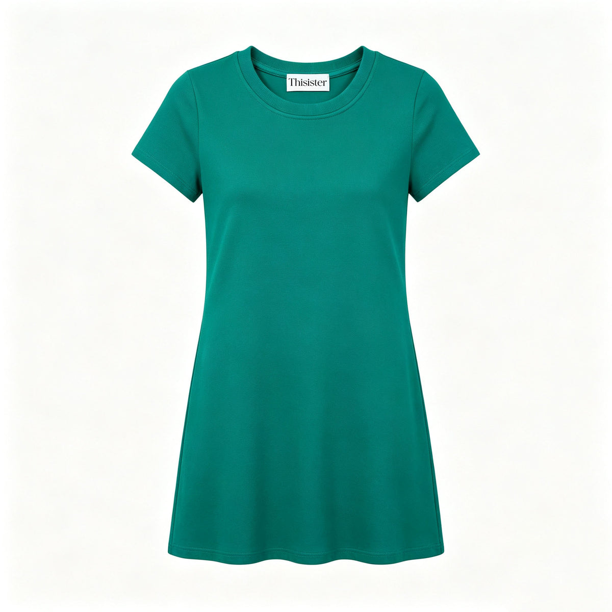 Thisister Women's Short Sleeve Crew Neck Mini Dress, Solid Green A-Line Flare Dress, Soft Stretchy Knit Casual Summer Dress for Daily Dating Vacation
