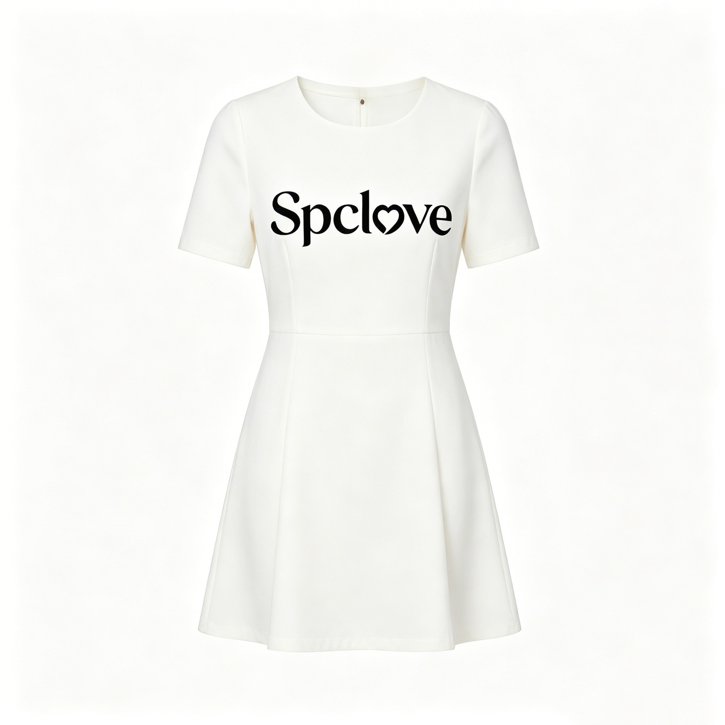 Spclove Women's Round Neck Short Sleeve A-Line Mini Dress, Solid White Flared Swing Dress, Casual Summer Wedding Guest Short Dress