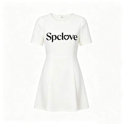 Spclove Women's Round Neck Short Sleeve A-Line Mini Dress, Solid White Flared Swing Dress, Casual Summer Wedding Guest Short Dress