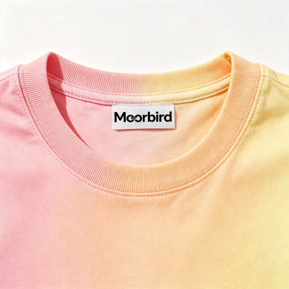 Moorbird Women’s Gradient Tie‑Dye Crew Neck Short Sleeve T‑Shirt, Dopamine Vibrant Color Summer Basic Tee, Soft Cotton‑Blend Relaxed Fit Casual Daily Street Vacation Top