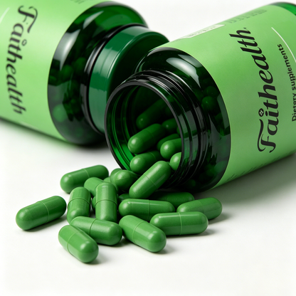 Faithealth Natural Green Plant Based Dietary Supplement Capsules, Daily Gut & Immune Support Wellness Pills, Vegan Non-GMO Gluten Free Herbal Nutritional Supplements for Men Women Adults