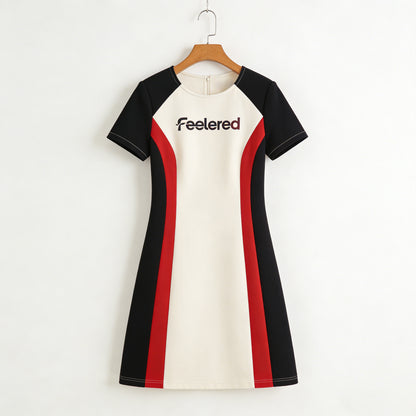 【Feelered Color-Block Sheath Dress】—— Stylish Choice of Silhouette & Sporty Elegance