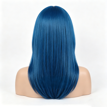 【WoCora Blue Straight Wig】—— Bold & Versatile Synthetic Hairpiece